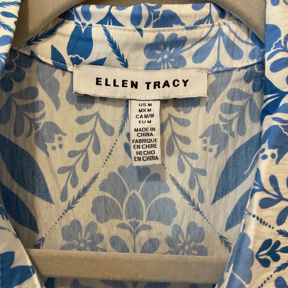 NWT Ellen Tracy Blue Vintage Floral Fit & Flare Dress Cap Sleeve Button Front M - Picture 7 of 16